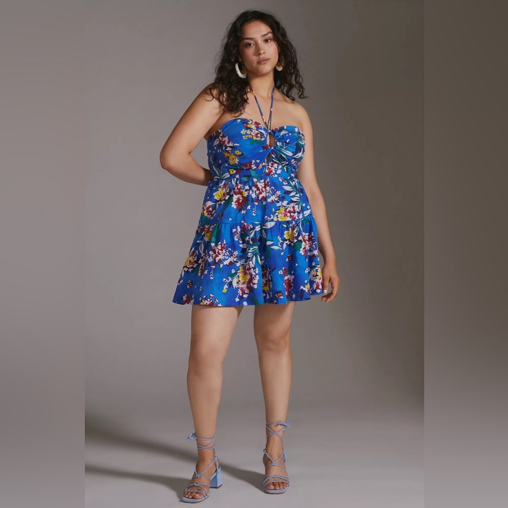 Anthropologie Emily Floral Halter Mini Dress - Picture 1 of 17